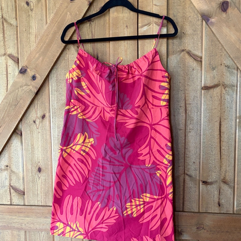 Manuhealii Pink Tropical Print Mini Dress with Yellow Accents